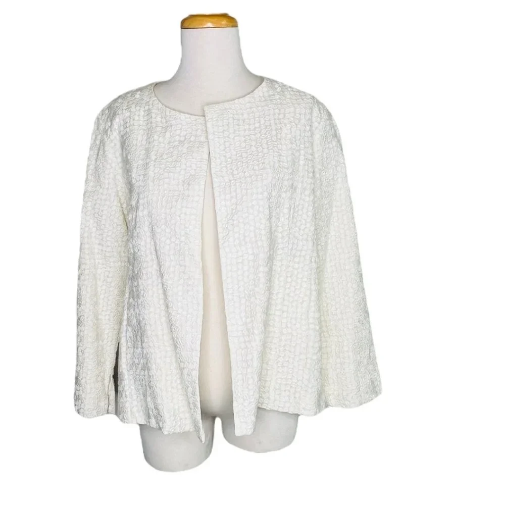Eileen Fisher Open Front Swing Jacket Embroidered Cotton Square SZ M NWT - Picture 3 of 14